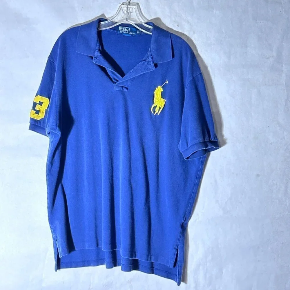 Ralph Lauren Polo Big Large Pony Vintage Shirt Horse BLue Jockey VTG XL